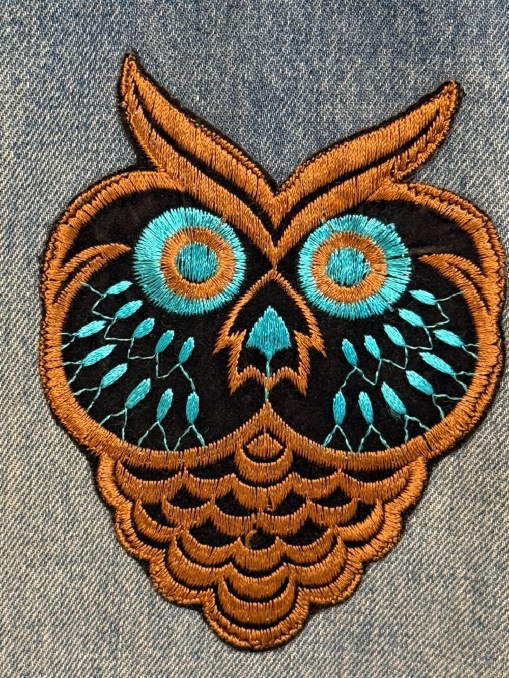 VINTAGE 70s LEVIS DENIM JACKET EMBROIDERED OWL TYPE 3 YOUTH 16 WOMENS M 38"x22"